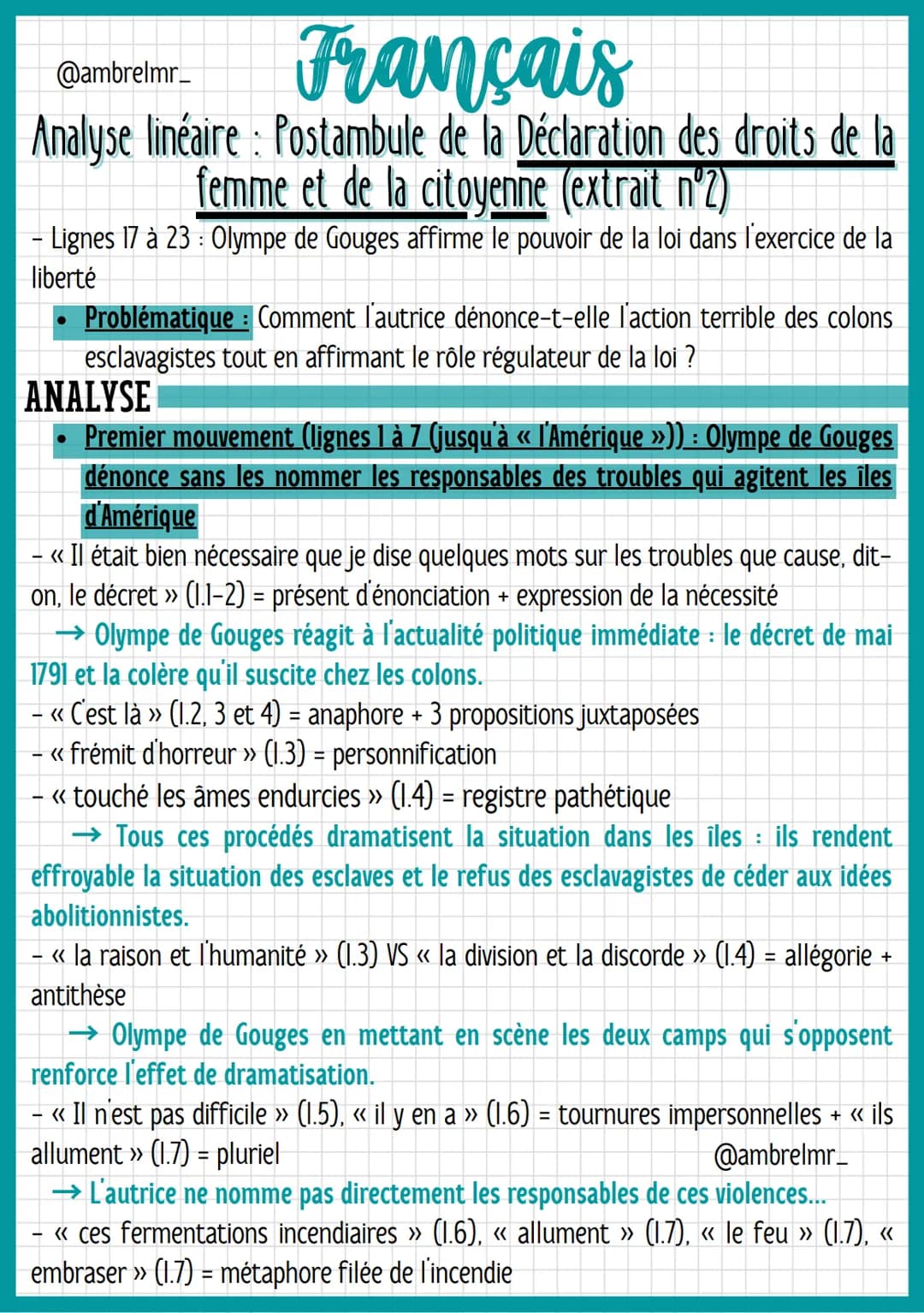 Français
@ambrelmr_
Analyse linéaire: Postambule de la Déclaration des droits de la
femme et de la citoyenne (extrait nº2)
INTRODUCTION
Prés