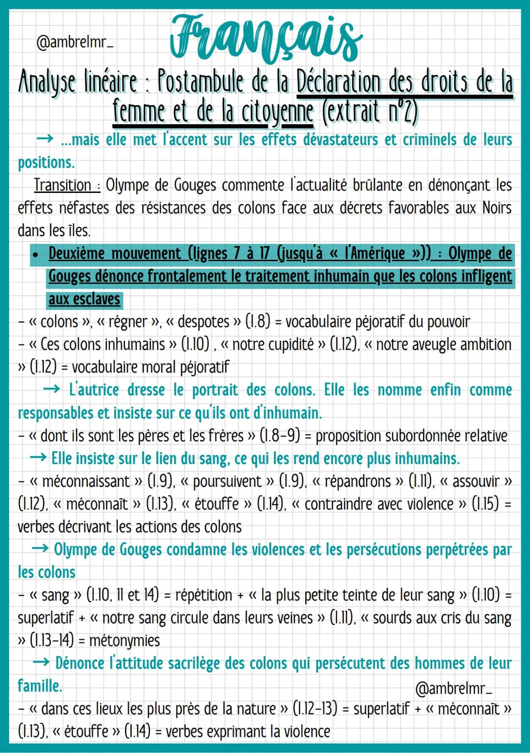 Français
@ambrelmr_
Analyse linéaire: Postambule de la Déclaration des droits de la
femme et de la citoyenne (extrait nº2)
INTRODUCTION
Prés
