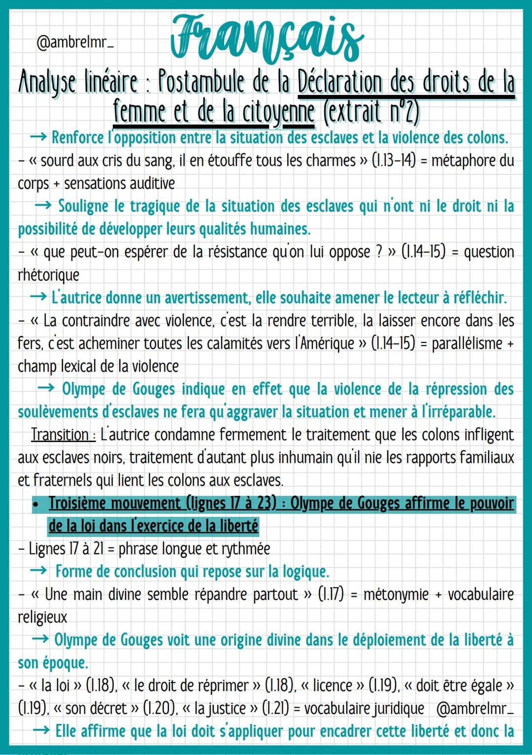 Français
@ambrelmr_
Analyse linéaire: Postambule de la Déclaration des droits de la
femme et de la citoyenne (extrait nº2)
INTRODUCTION
Prés