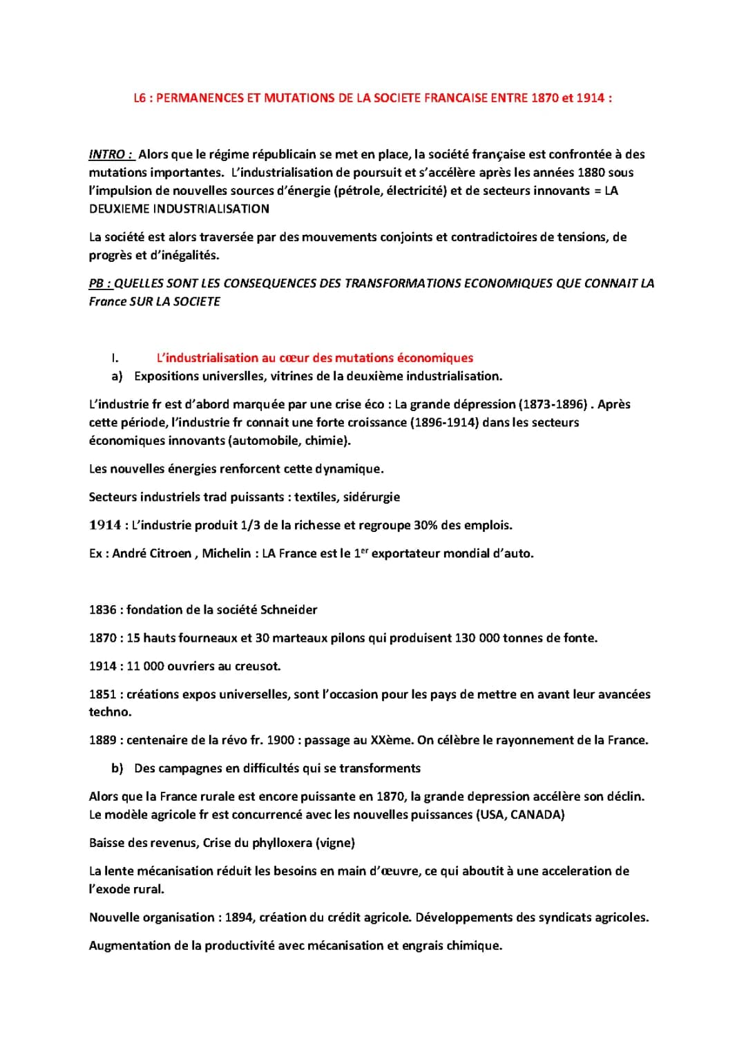 permanences et mutations de la société française jusqu’en 1914