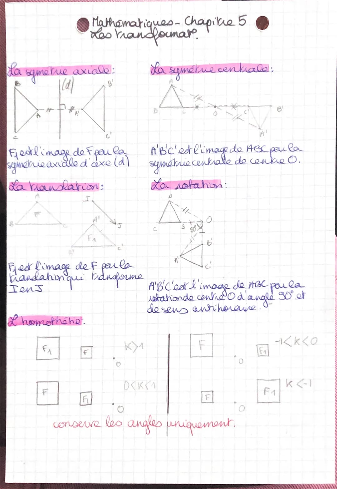La symetre axiale:
((d)
Mathématiques - Chapitre 5
Les transformar.
c'
Featl'image de F peu la
symétrie axiale d'axe (d)
La manslation:
I
Fe