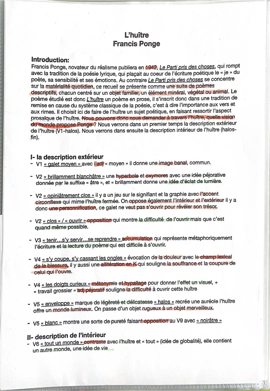 L'Huître de Francis Ponge: Analyse, Résumé et PDF