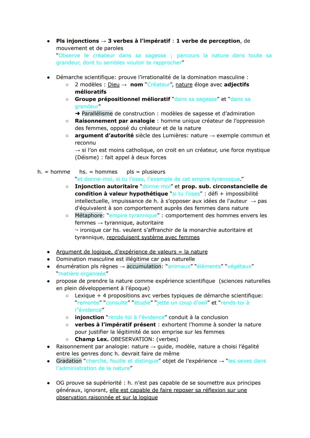 OG s'adresse aux hommes → faux dialogue
● Interpelle directement: Apostrophe : "Homme"
Nom: "Homme" singulier, désigne les hommes en général
