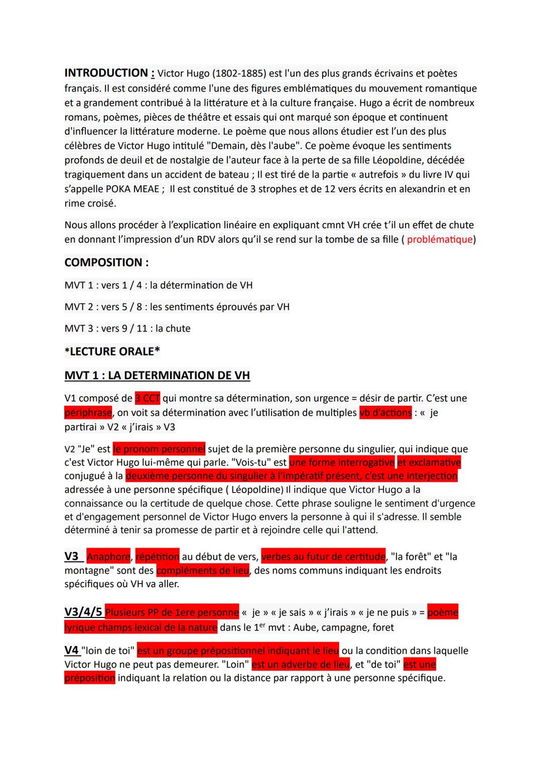 Analyse linéaire de Victor Hugo - demain dès l’aube -
