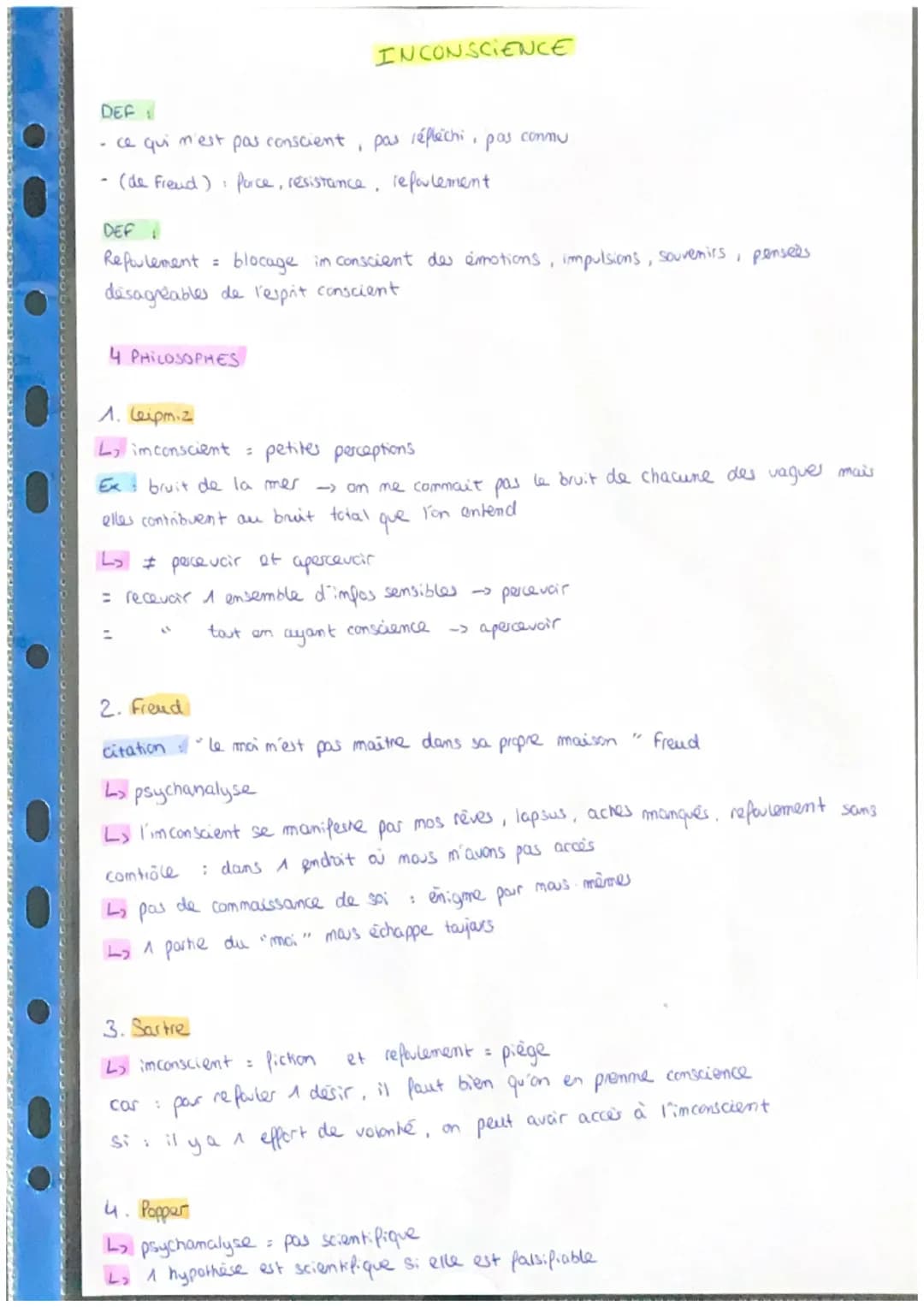 DE SO
CONSCIENCE
DEF: penser, agir, sentir avec le savoir qu'on le fait
Capacité à faire retour sur soi-même
ORIGINE:
apparait avec Descoune