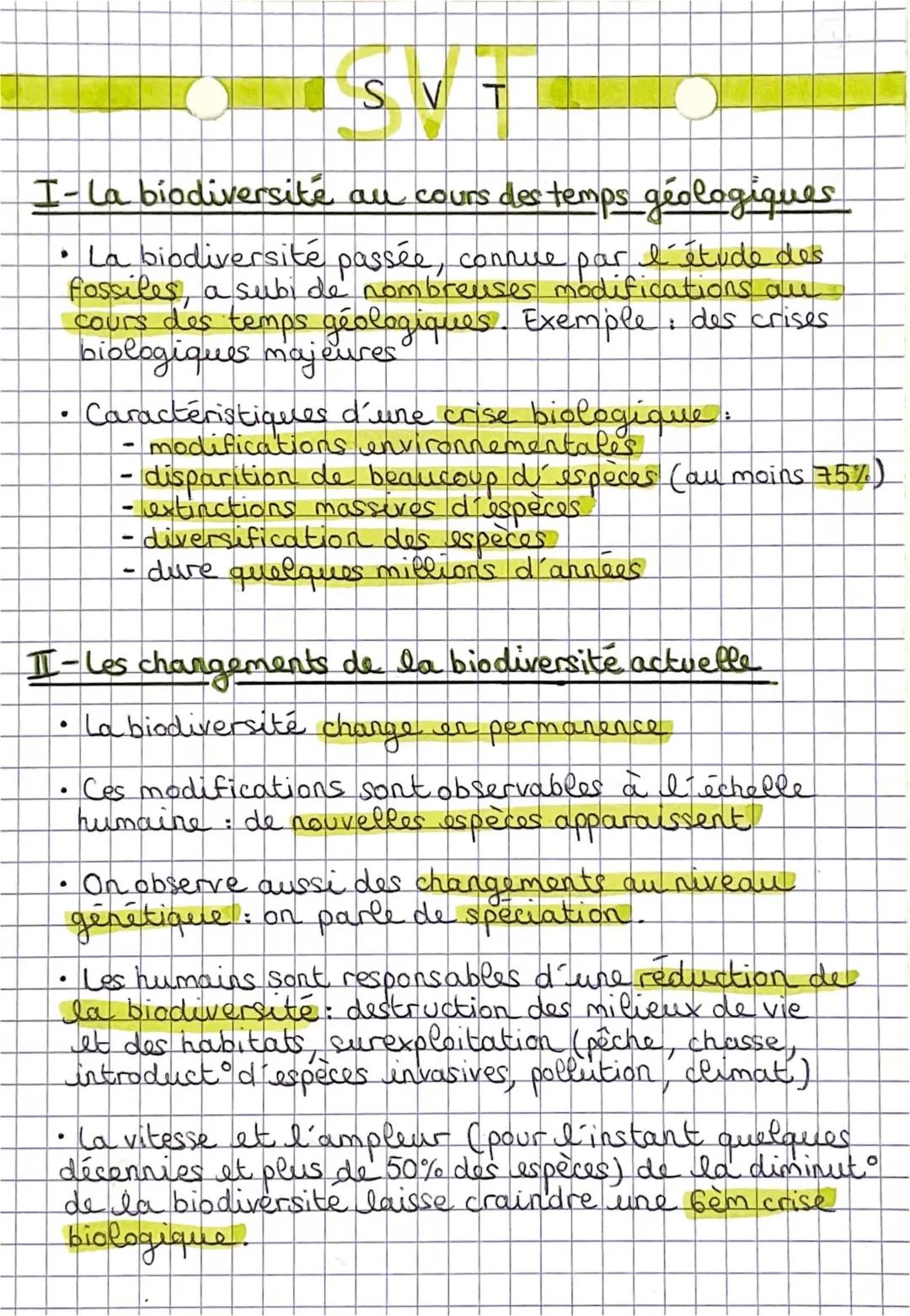 La biodiversité change au cours du temps SVT Seconde: Quiz, Crises & Impacts