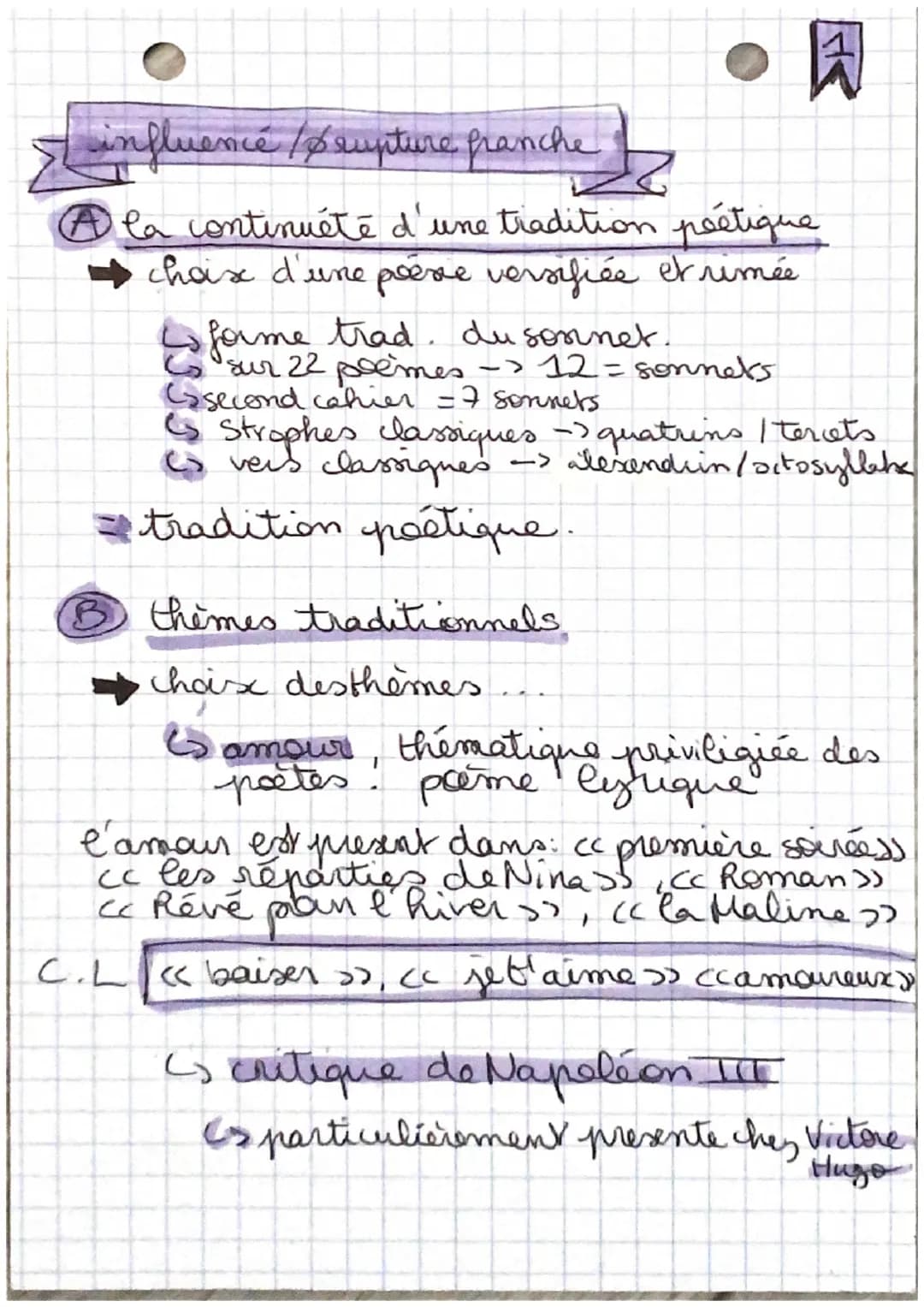 [ influence / Srupture franche
⑦la continuété d'une tradition poétique
choix d'une poesie versifiée et rimée
forme trad. du sonnet.
Co sur 2