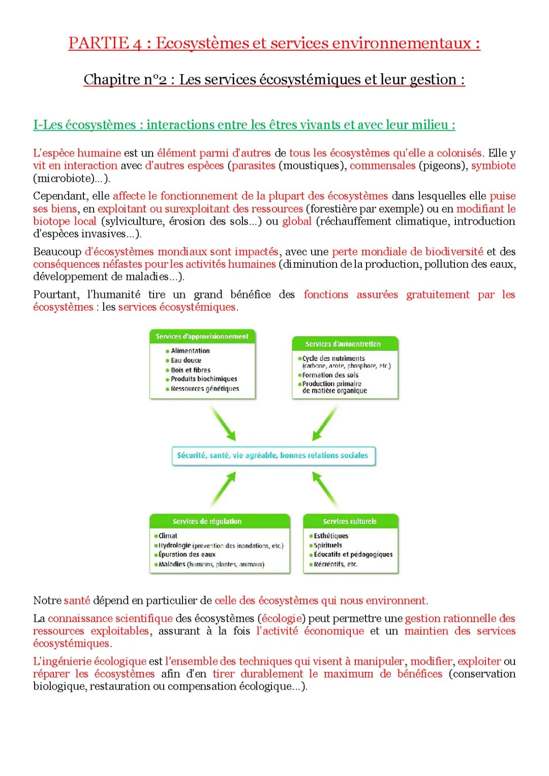 Les services écosystémiques et leur gestion