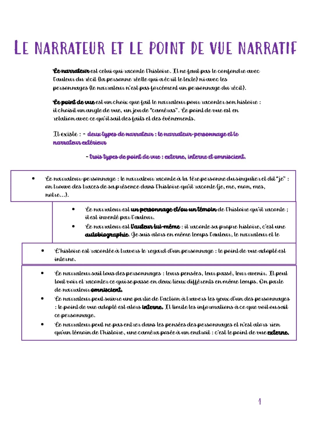 Le narrateur et le point de vue narratif