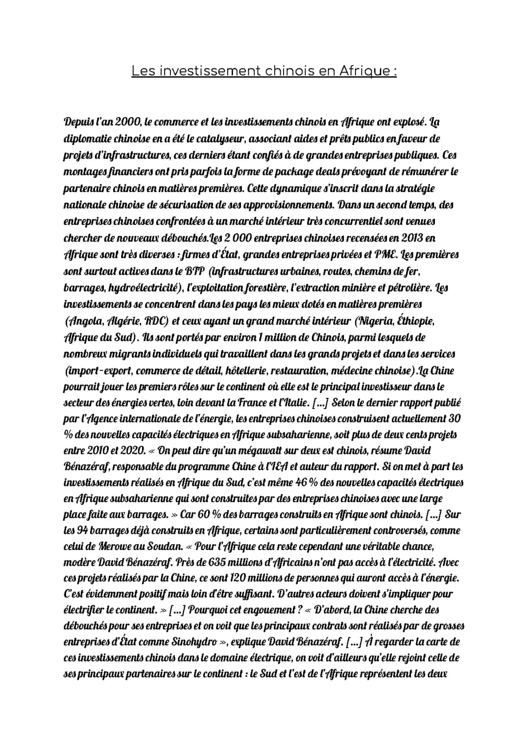 Investissements Chinois en Afrique: Montants, Cartes et PDF