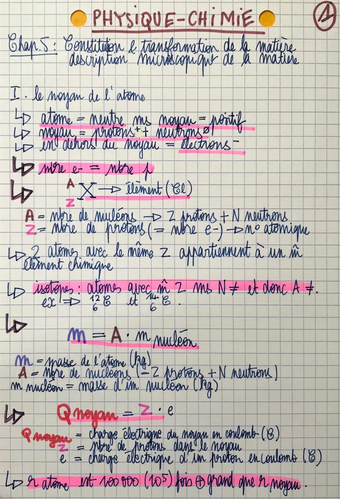 constitution et transformation de la matière, description microscopique de la matière/ physique-chimie