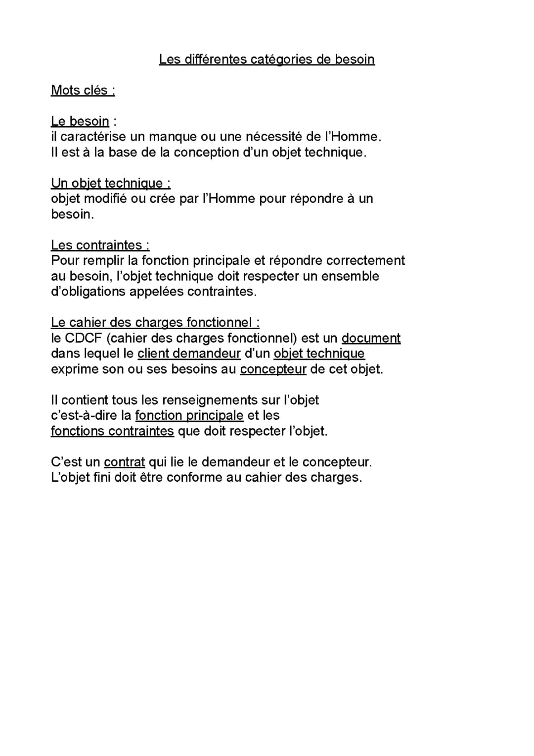 Les besoins et contraintes en technologie 3ème et 5ème