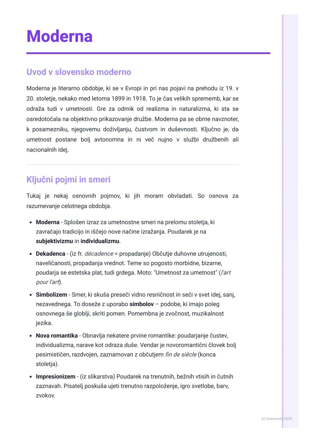 # Moderna

Uvod v slovensko moderno

Moderna je literarno obdobje, ki se v Evropi in pri nas pojavi na prehodu iz 19. v
20. stoletje, nekako