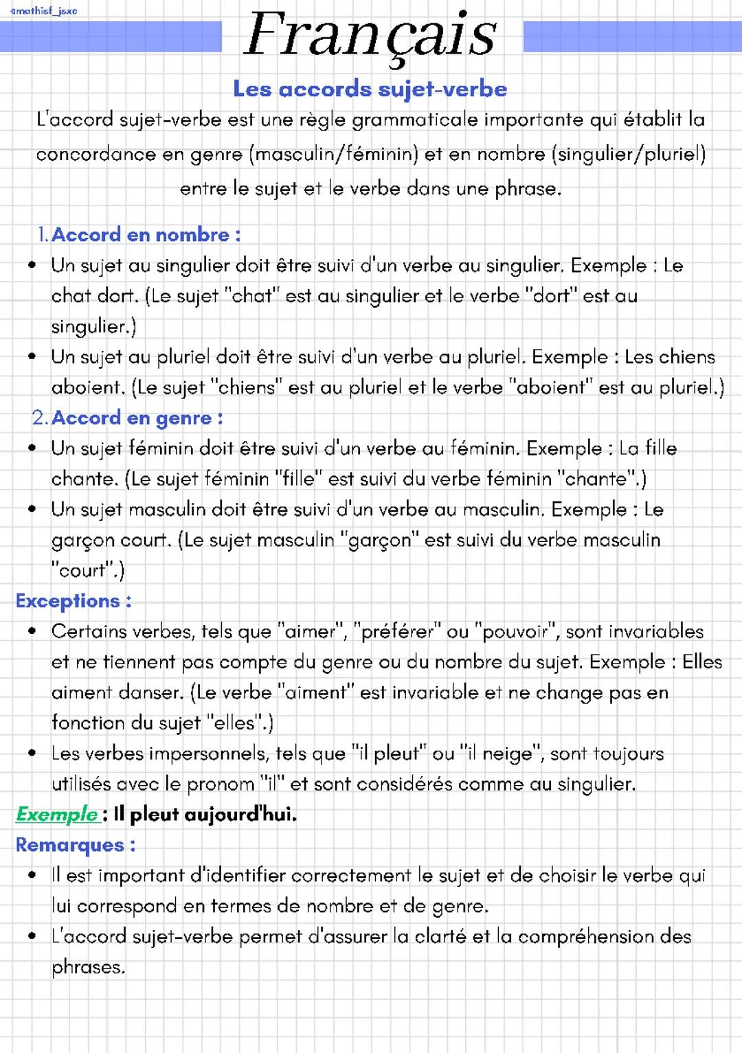 Les accords sujet-verbe