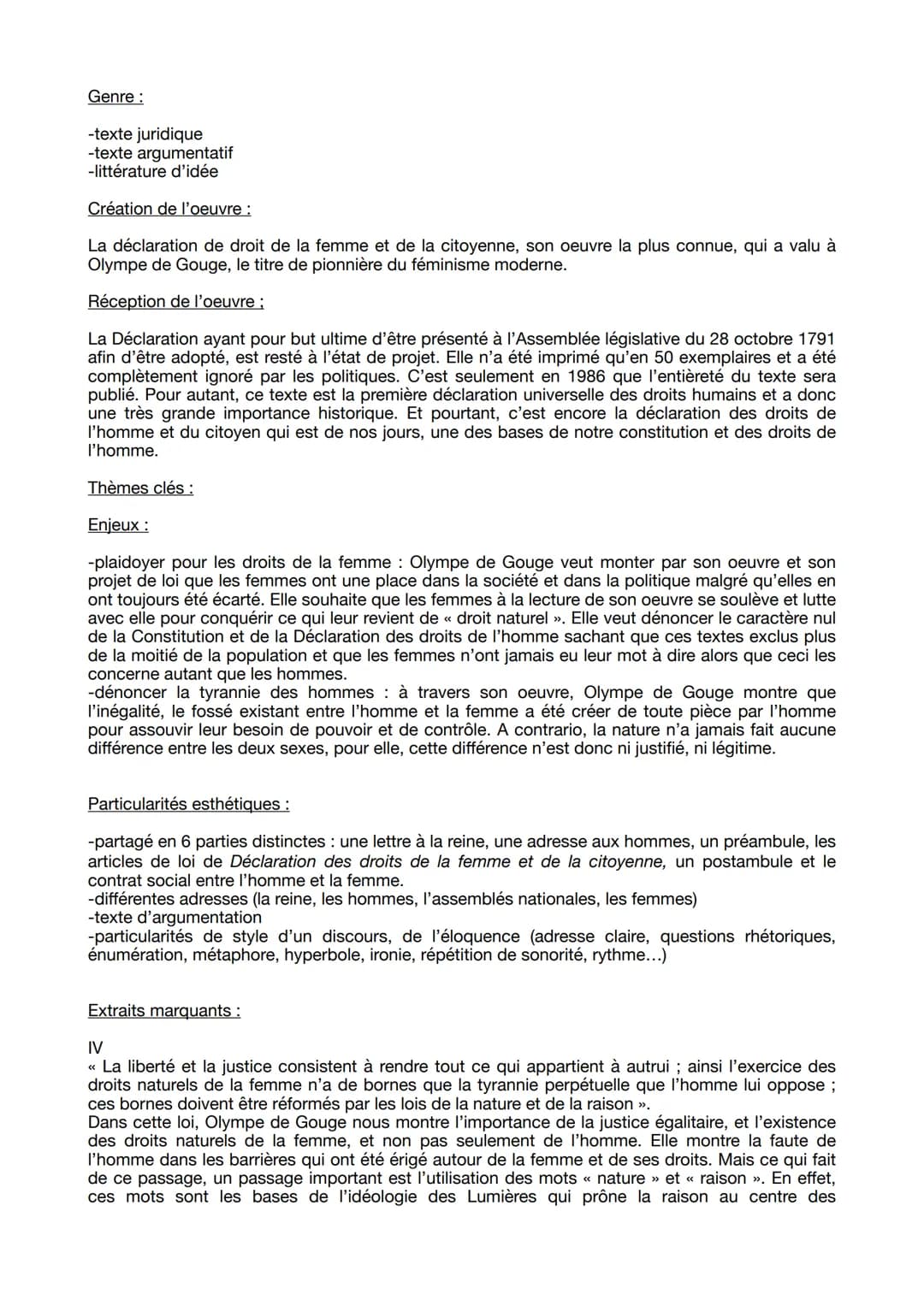 Fiche lecture Déclaration des droits de la femme et de la citoyenne
Olympe de Gouges
Auteur :
Olympe de Gouge, né Marie Gouze le 7 mai 1748,