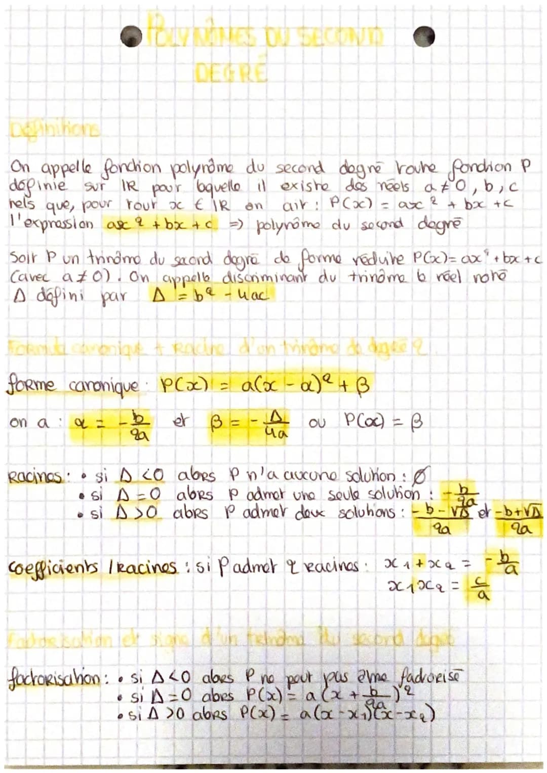 Definitions
On appelle fonction polynome du second degré toune fondion P
doğinie sur IR pour laquelle il existe des réels a £0, b, c
rel's q