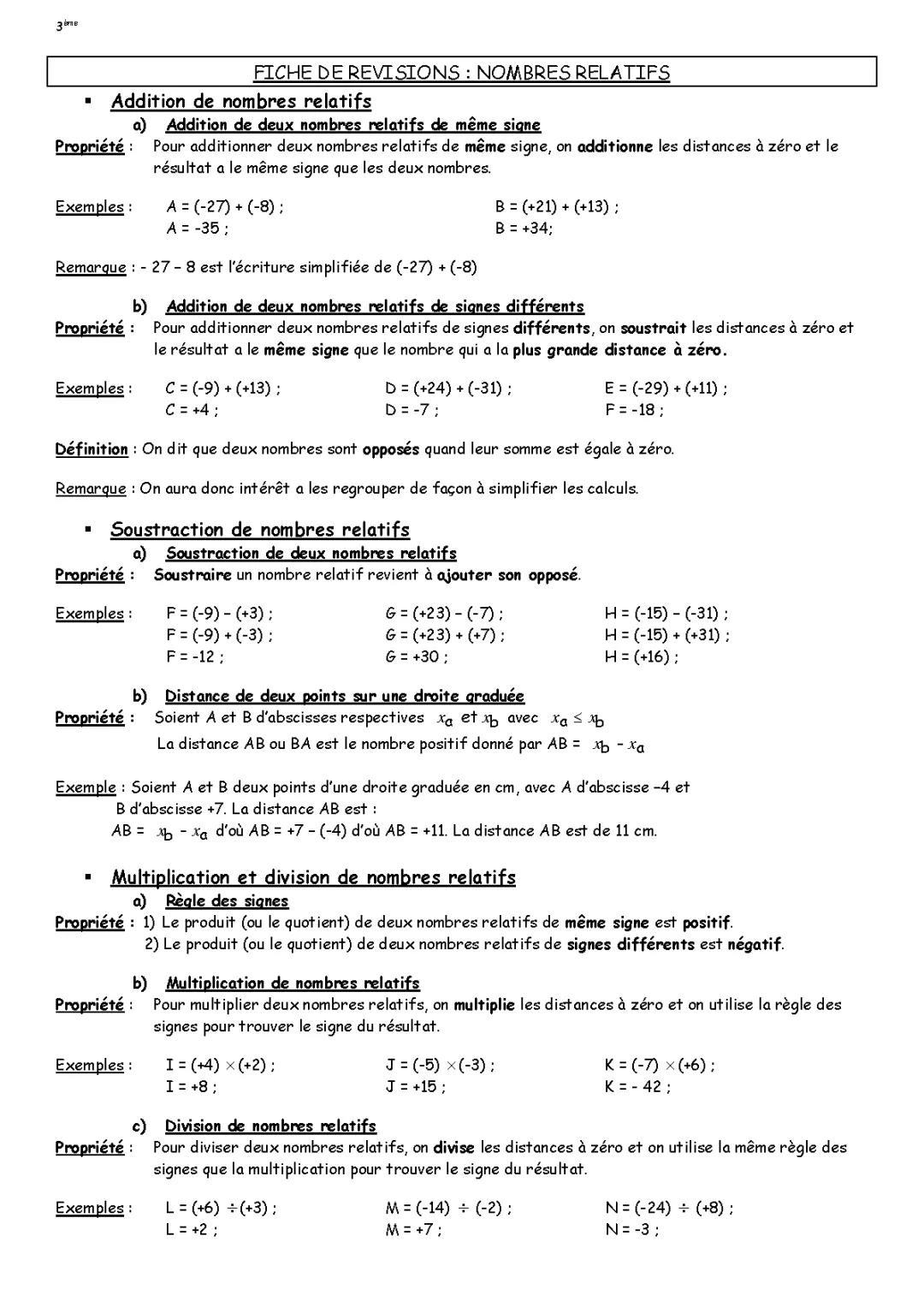 Fiche de révision maths nombre relatifs.