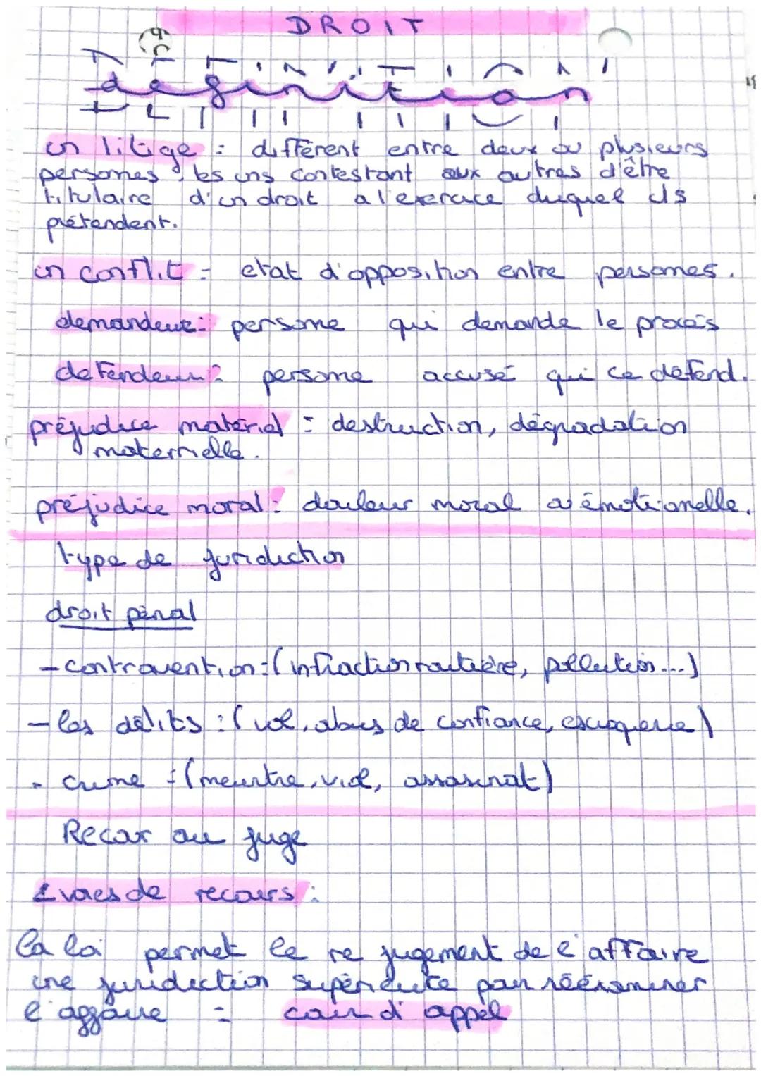 # DROIT

L
11
on litige =
different entre deux ou plusieurs
persones & les uns contestant aux autres d'être
titulaire d'un droit alexerace d