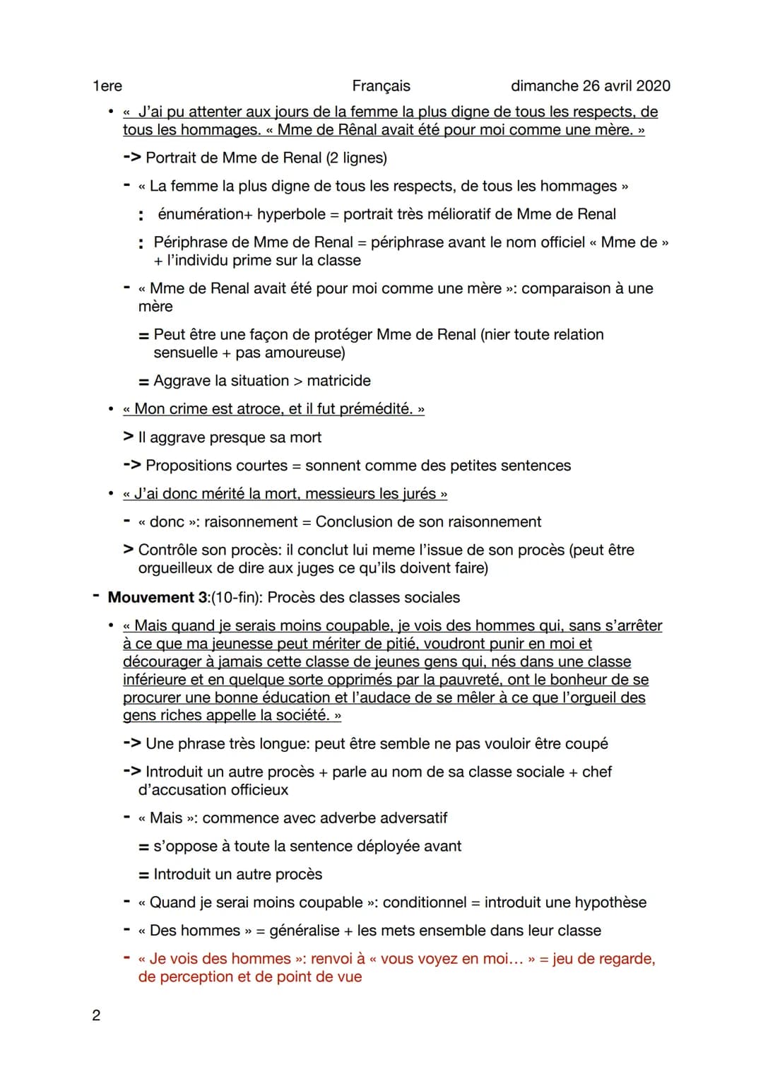 1ere
Français
dimanche 26 avril 2020
Lecture analytique - Le rouge et le noir - Le procès
de Julien
Sujet
1
Mouvement 1:(1-4): affirme ses v