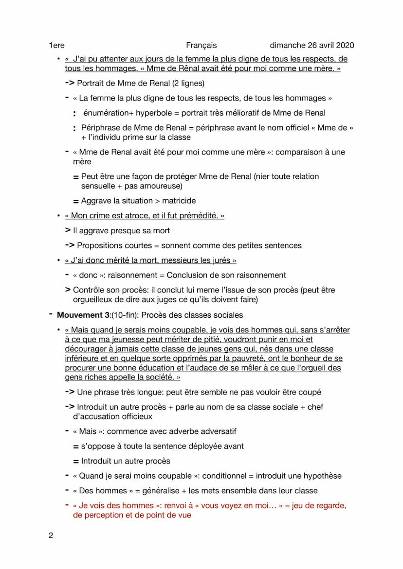 1ere
Français
dimanche 26 avril 2020
Lecture analytique - Le rouge et le noir - Le procès
de Julien
Sujet
1
Mouvement 1:(1-4): affirme ses v