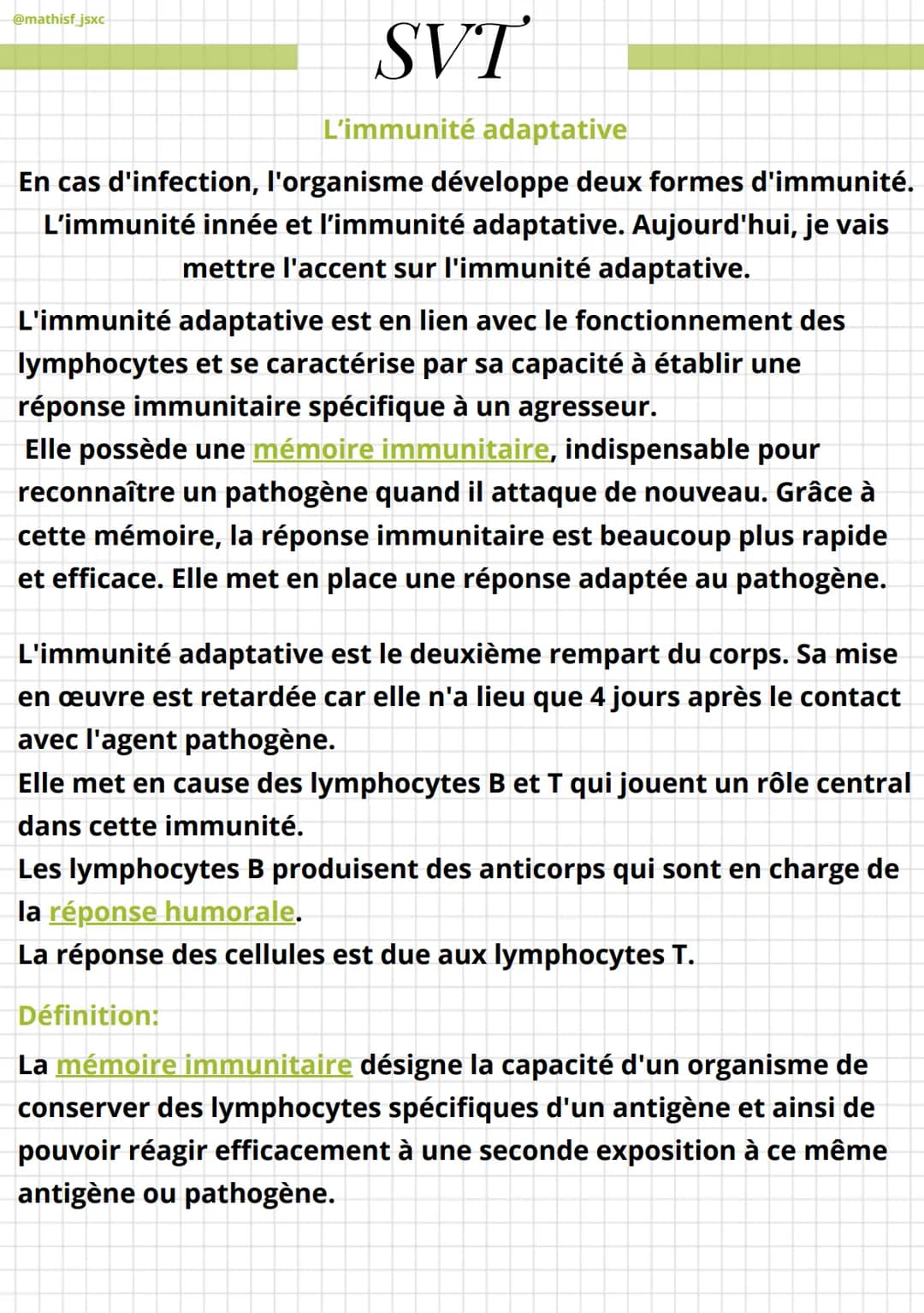@mathisf_jsxc
SVT
L'immunité adaptative
En cas d'infection, l'organisme développe deux formes d'immunité.
L'immunité innée et l'immunité ada