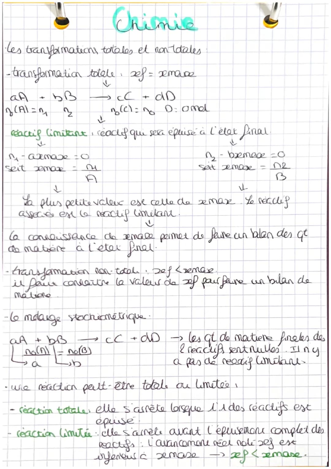 C'avancement
le tableau d'avancement.
n = gºde matière des recelifs intreduit
equation de la
reaction
état
sitial
Guantites de maniere (mol)