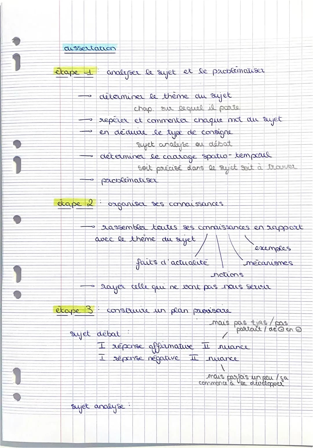 ;
dissertation
etape 1
-
to
etape 2
analyser le
determiner le thème du sujet
chap. our lequel il porte
reperer et commenter chaque mot dul s