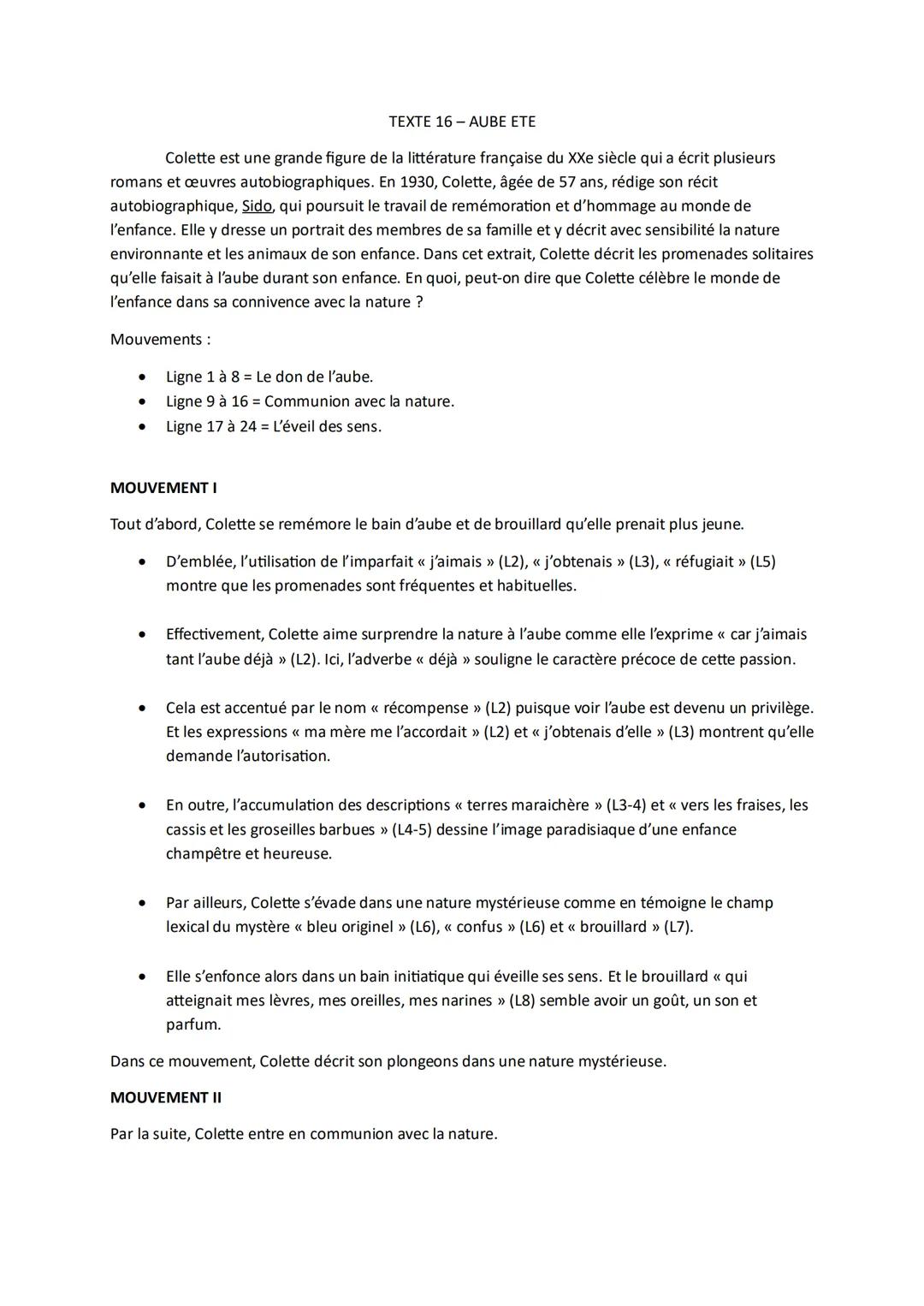 TEXTE 16-AUBE ETE

Colette est une grande figure de la littérature française du XXe siècle qui a écrit plusieurs
romans et œuvres autobiogra