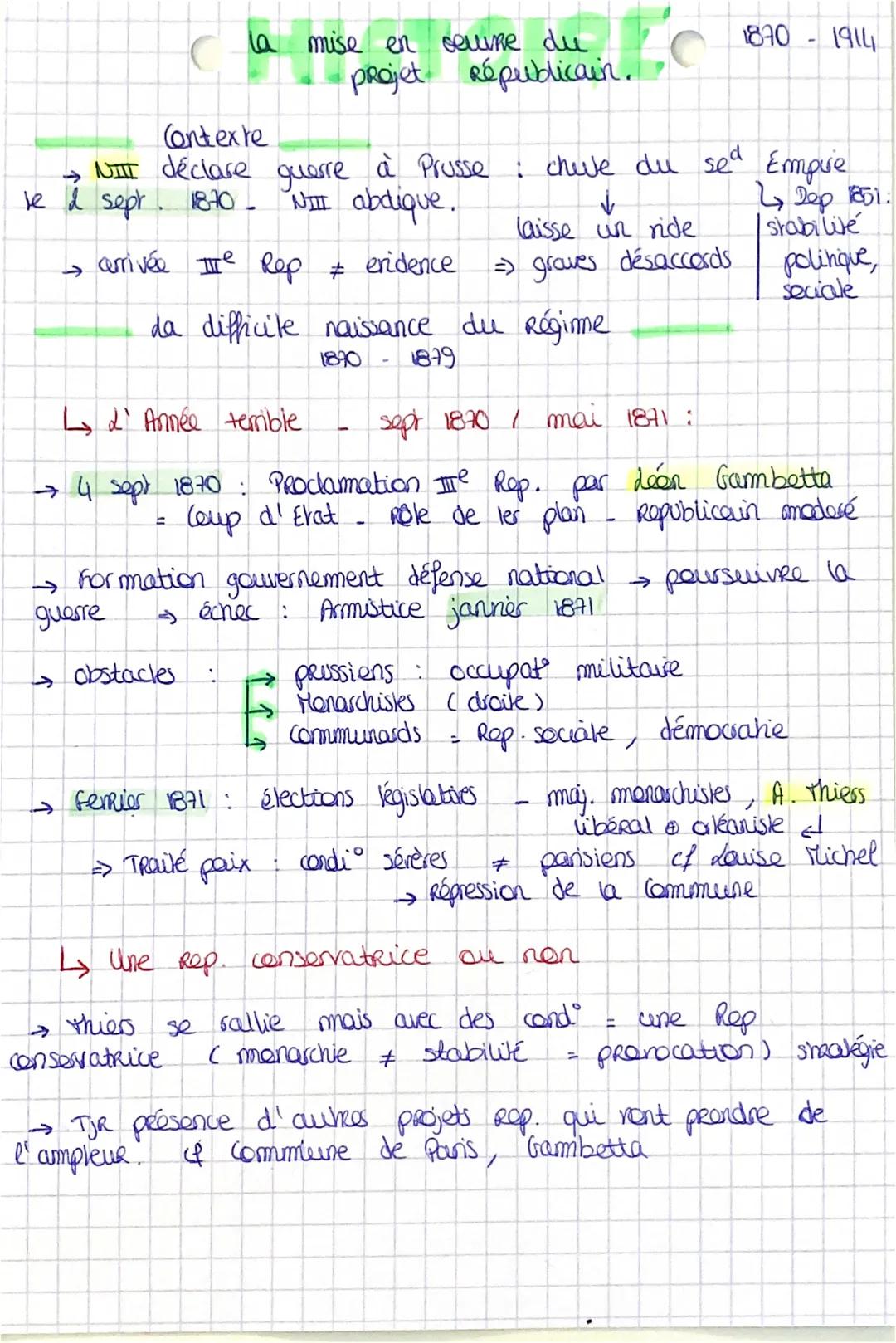 la mise en veure du
prayed cenu publicain. C
1870-1914

C
Contexte
le & sept
→ arrivée Ⅲe Rep ≠ eridence
→NIII déclare querre à Prusse : chu