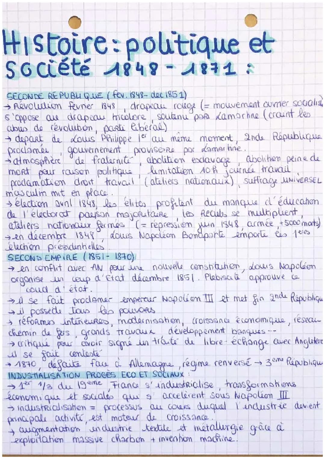 Histoire : 2nd Empire , 2nde République et Industrialisation 