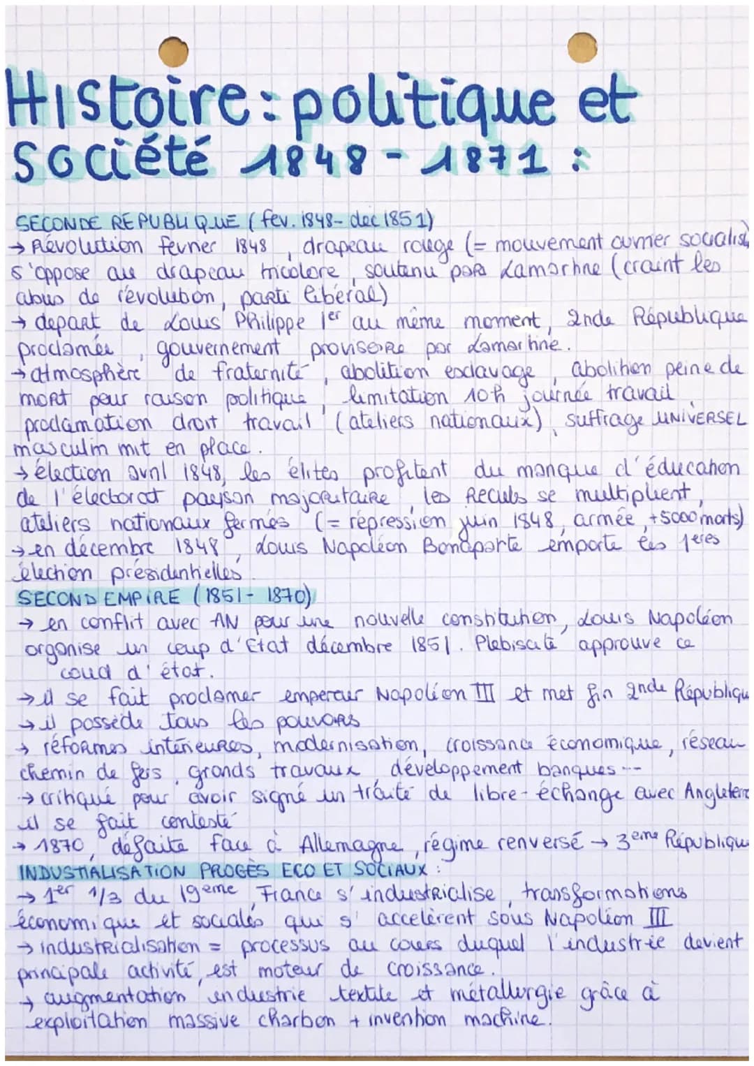 Histoire politique et
Société 1848-1871:
SECONDE REPUBLIQUE (fev. 1848- dec (851)
→ Révolution fevrier 1848
drapeau rouge
(= mouvement ourne