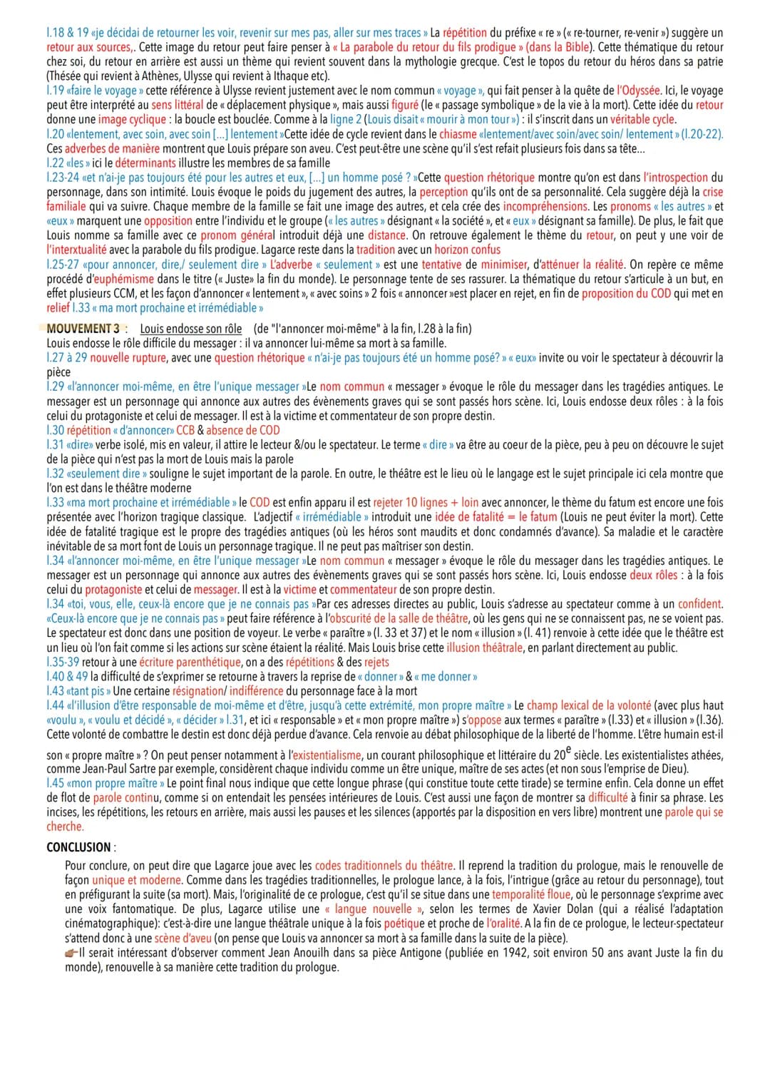 Juste la fin du Monde & ses oeuvres complémentaires
COMMENTAIRES LINÉAIRES
Def:
Soliloque : discours d'une personne qui se parle à elle-même
