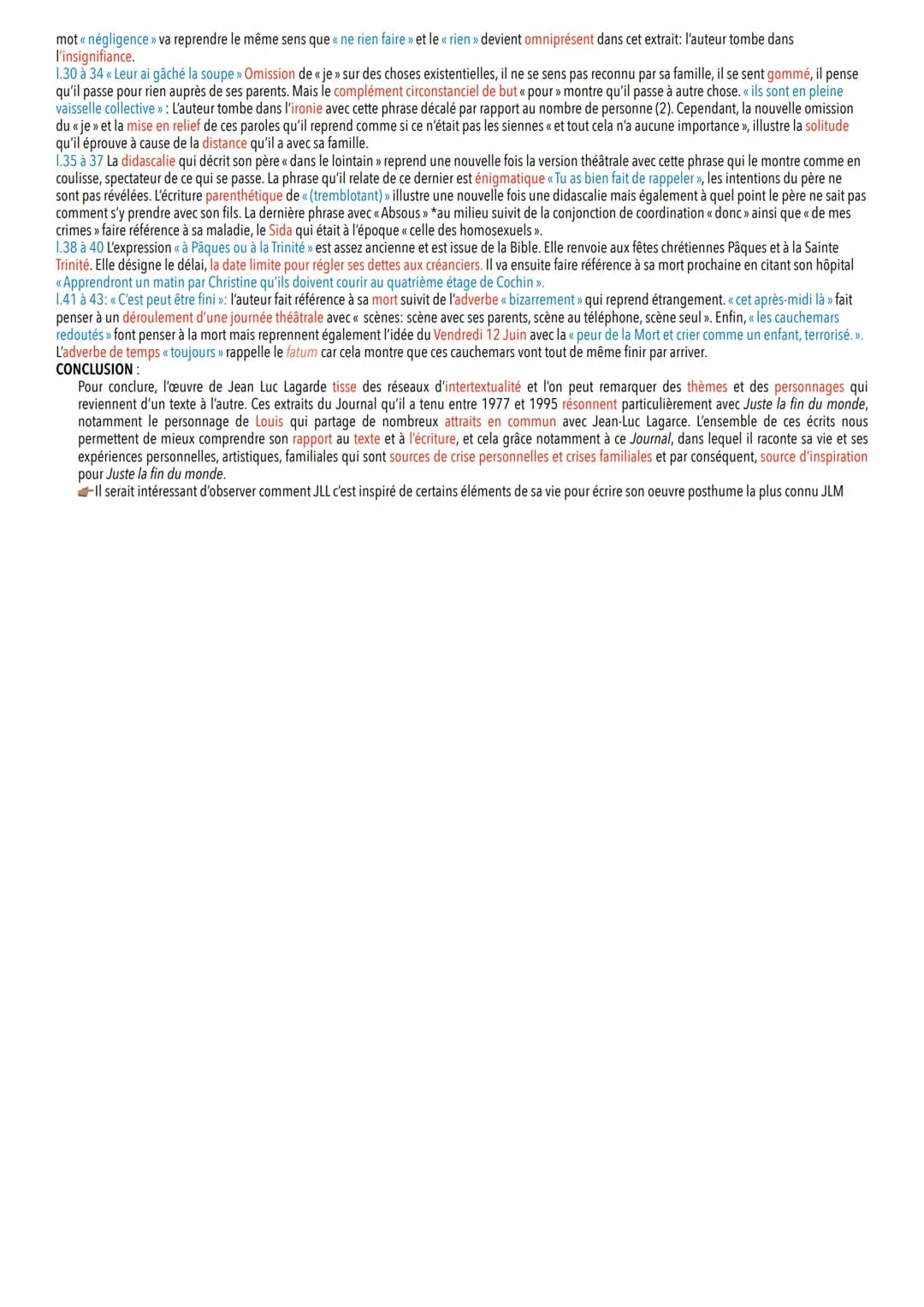 Juste la fin du Monde & ses oeuvres complémentaires
COMMENTAIRES LINÉAIRES
Def:
Soliloque : discours d'une personne qui se parle à elle-même