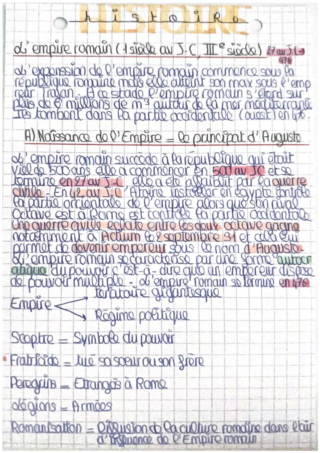 sto i Ro
476
L'empire romain (1 siode av J.C III siècle) 27 av) (
d'exponssion de l'empire romain commence sous la
république romaine mais e