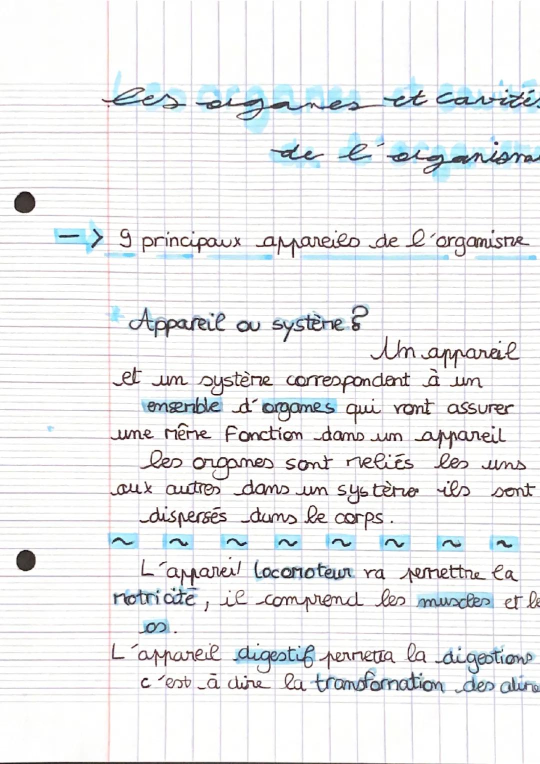 les siganes et caviti.
de l' siganisme
-> 9 principaux appareils de l'organisme
Appareil ou système ?
Un appareil
et un système corresponden