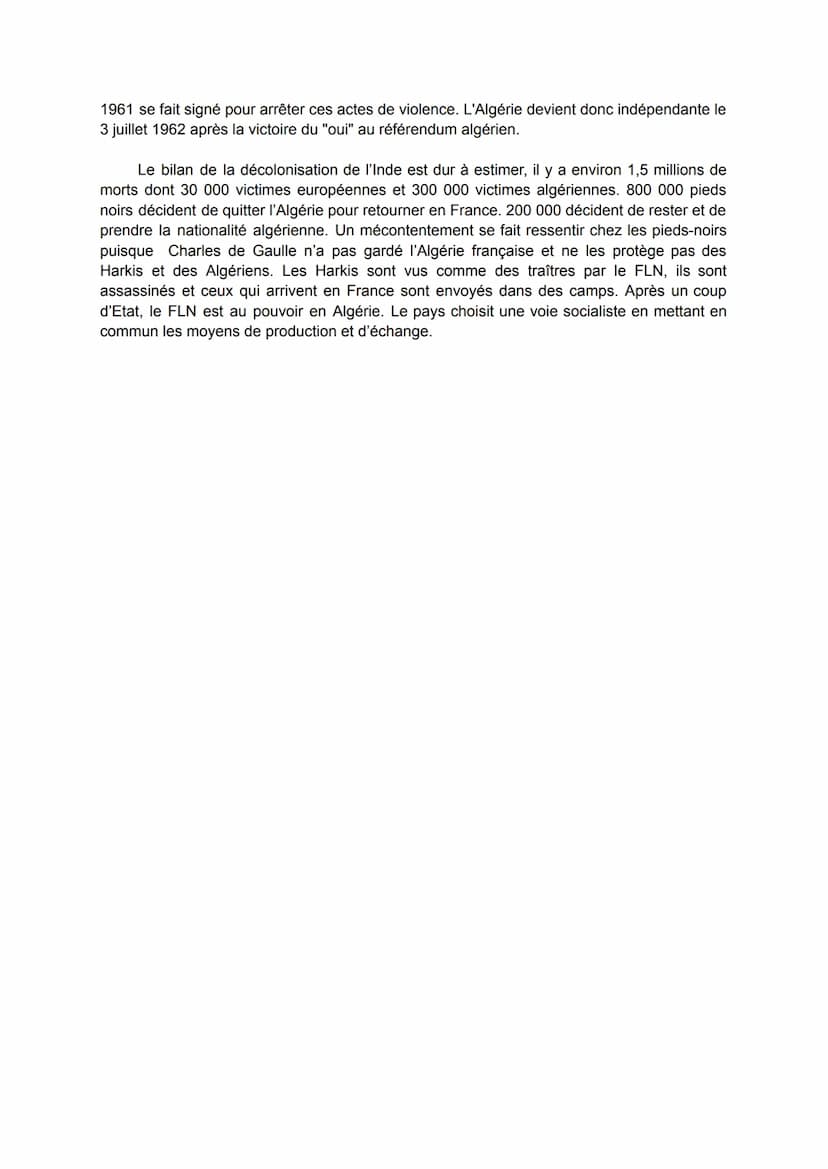 La décolonisation de l'Algérie
Tout d'abord, la décolonisation est un processus dans lequel un pays devient
indépendant. L'Algérie est une c