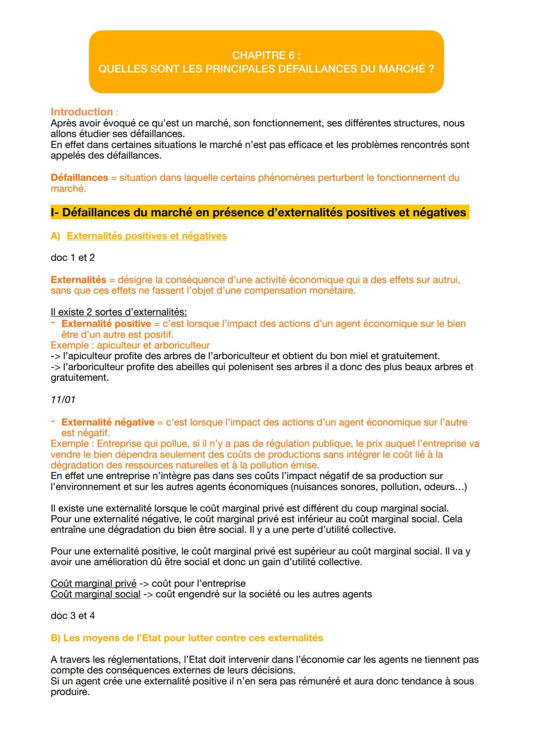 CHAPITRE 6:
QUELLES SONT LES PRINCIPALES DÉFAILLANCES DU MARCHÉ ?
Introduction :
Après avoir évoqué ce qu'est un marché, son fonctionnement,