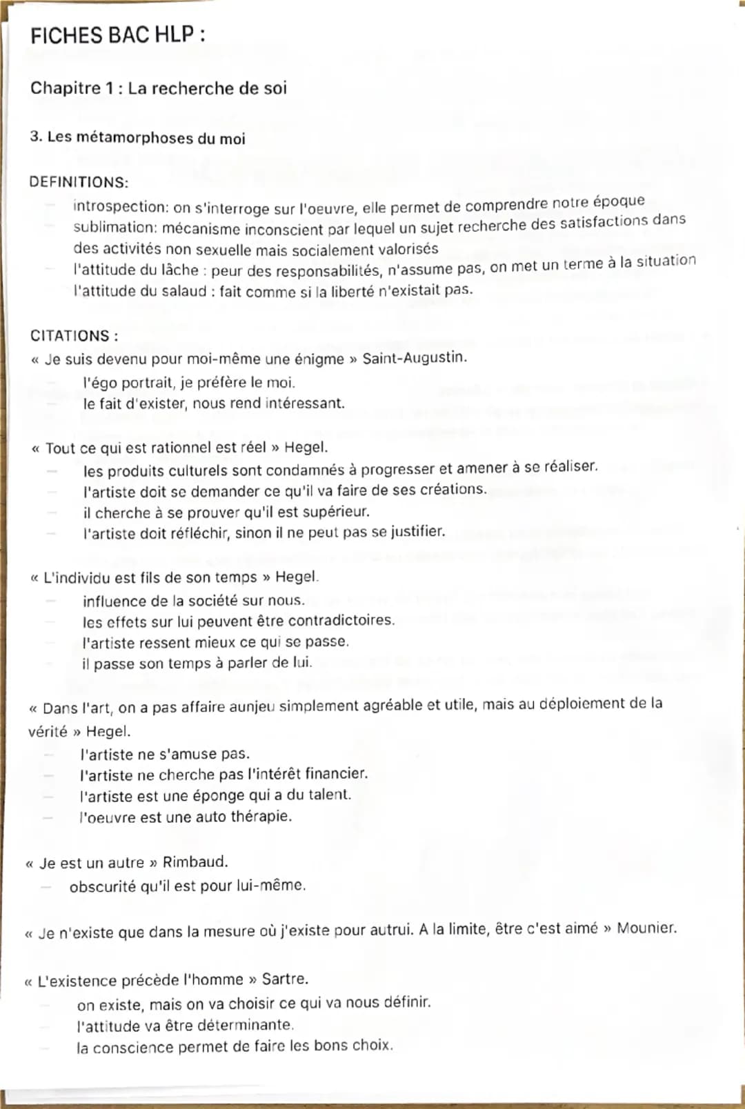 FICHES BAC HLP
Chapitre 1: La recherche de soi
1. Education, transmission et émancipation
DEFINITIONS:
contingence: possibilité de faire aut