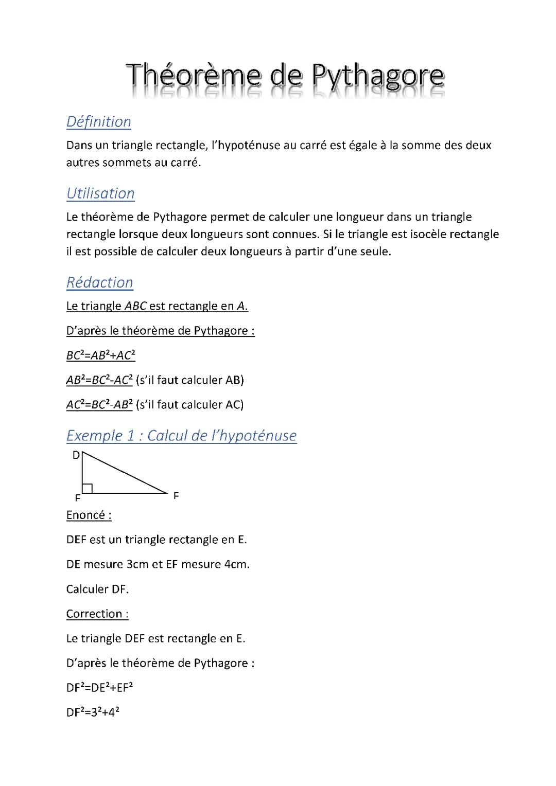 Théorème de Pythagore