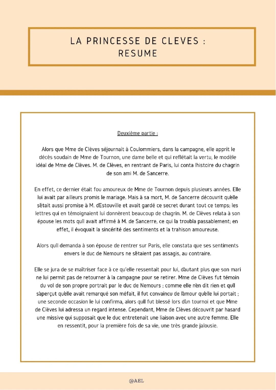 La Princesse de Clèves - Résumé Partie 2 et Personnages