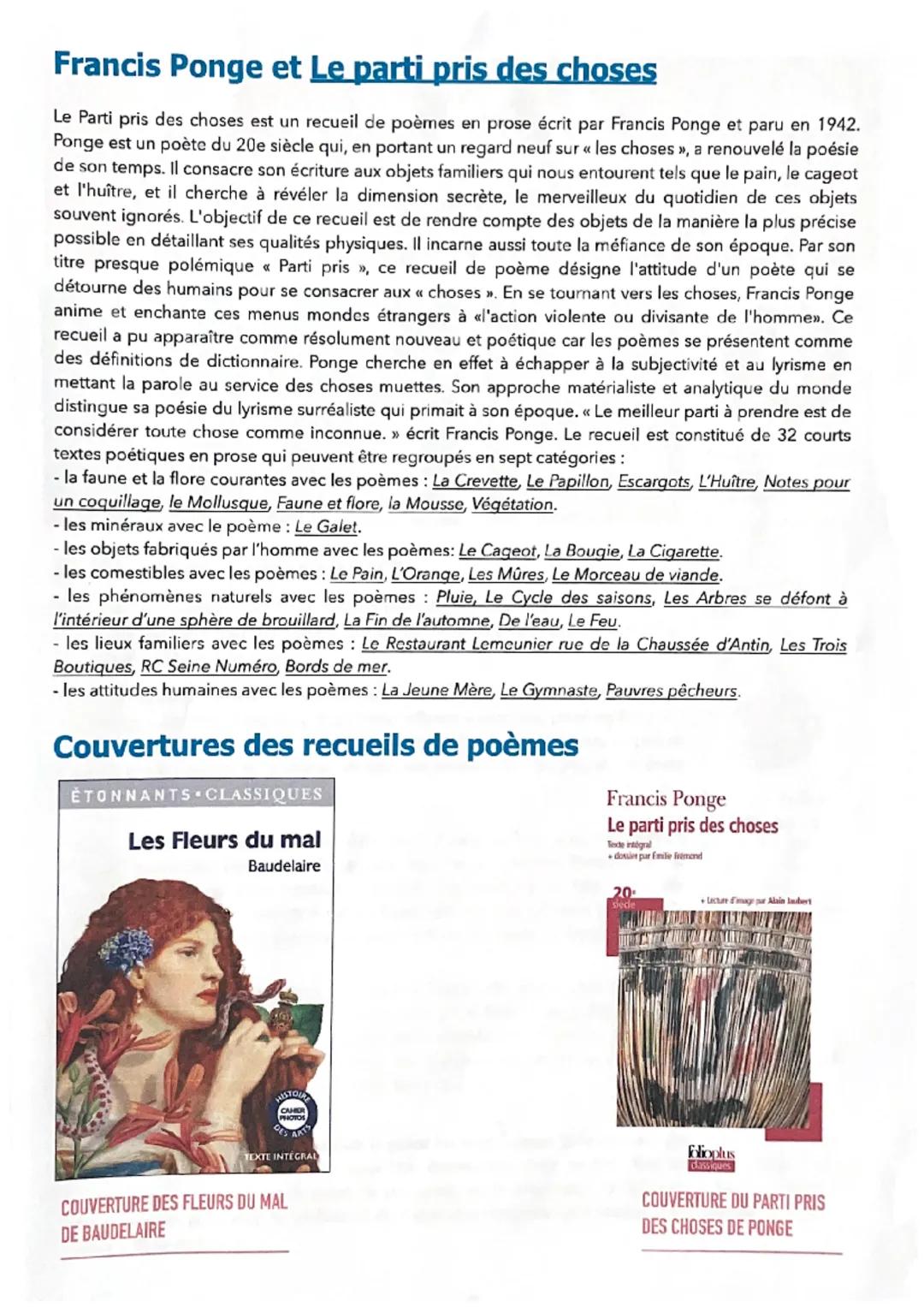 1
CHARLES
BAUDELAIRE ET
LES FLEURS DU MAL
Préface
Présentation des oeuvres
2
FRANCIS PONGE ET
LE PARTI PRIS
DES CHOSES
COUVERTURES
Charles B