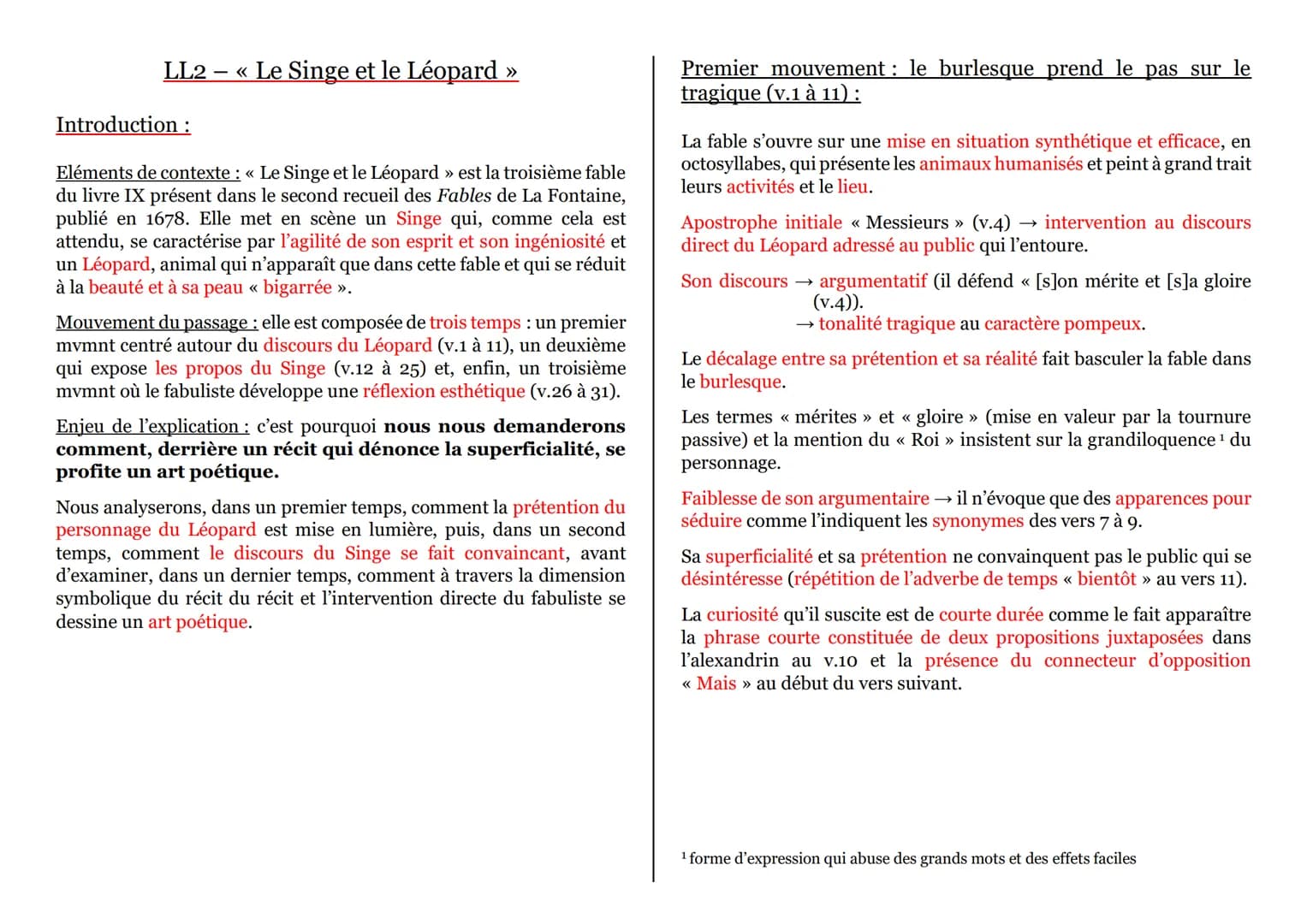 LL2 « Le Singe et le Léopard »
Introduction :
Eléments de contexte : « Le Singe et le Léopard » est la troisième fable
du livre IX présent d