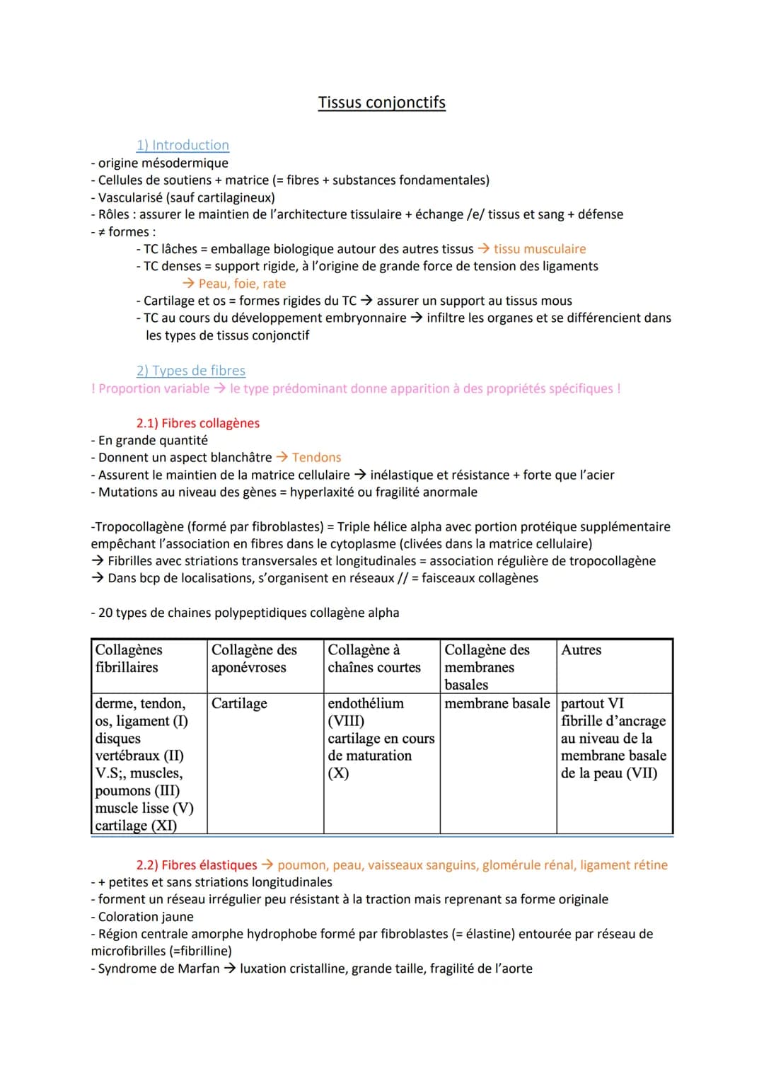 1) Introduction
- origine mésodermique
- Cellules de soutiens + matrice (= fibres + substances fondamentales)
- Vascularisé (sauf cartilagin