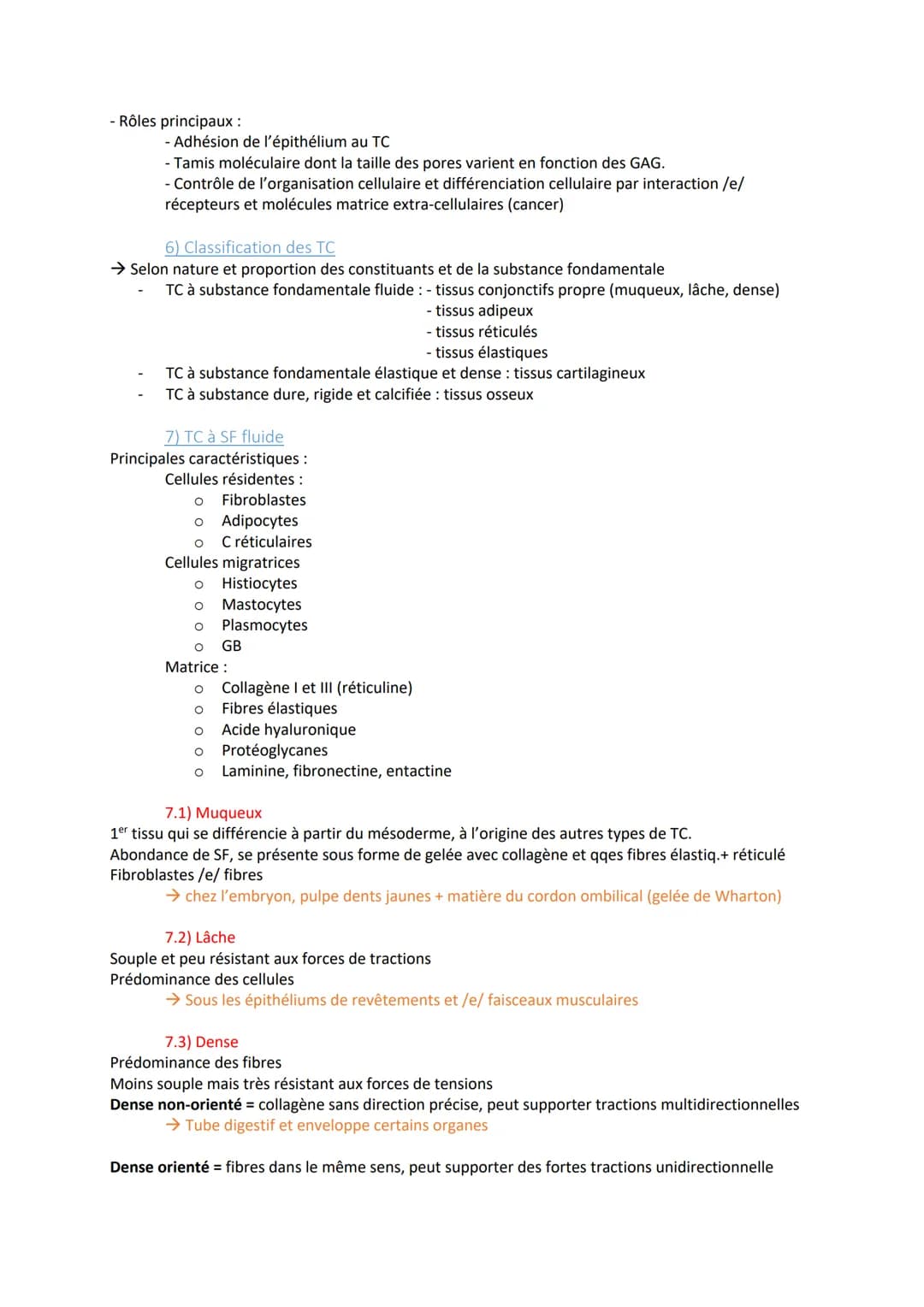 1) Introduction
- origine mésodermique
- Cellules de soutiens + matrice (= fibres + substances fondamentales)
- Vascularisé (sauf cartilagin