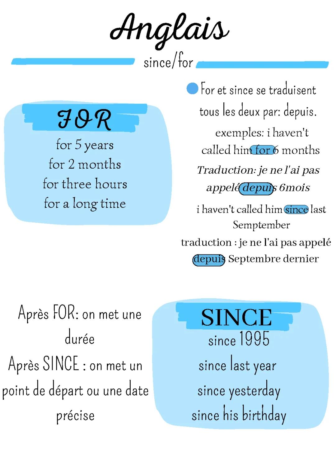 Anglais- Since/For 3e