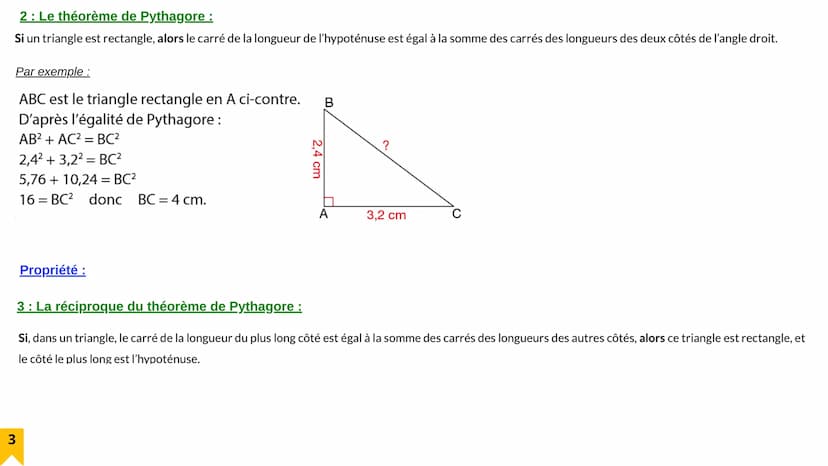 1
THÈME VI: ESPACE ET GEOMETRIE
Chapitre 3 : Théorème de Pythagore
1: Racine carrée d'un nombre positif
Définition :
a désigne un nombre pos
