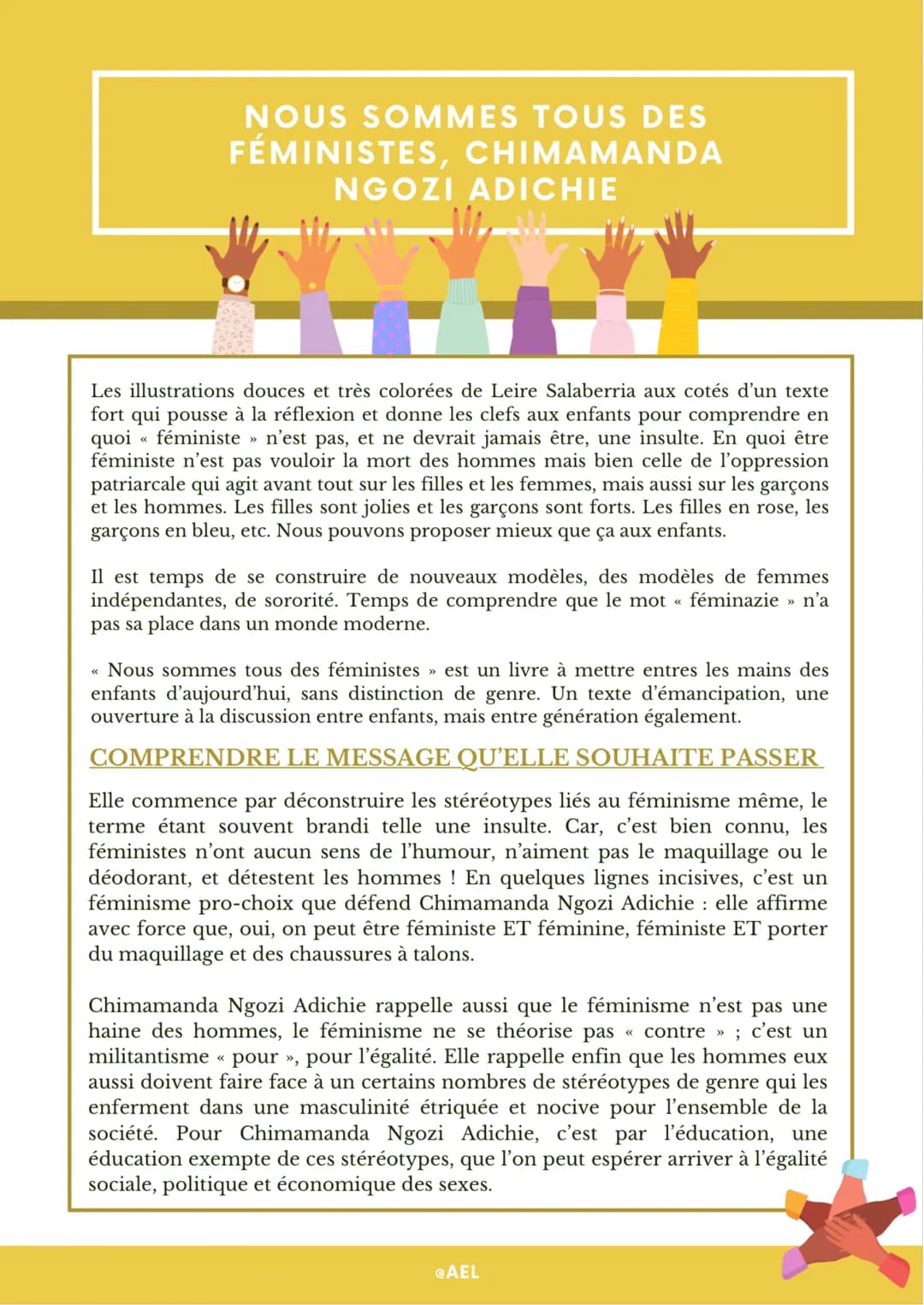 NOUS SOMMES TOUS DES
FÉMINISTES, CHIMAMANDA
NGOZI ADICHIE
QUI EST CHIMAMANDA NGOZI ADICHE ?
Chimamanda Ngozi Adichie, née le 15 septembre 19