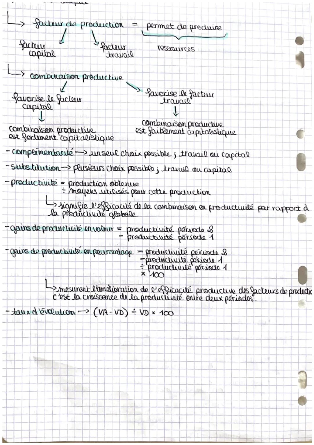 Chapitre 4:
THEME 2
-facteur de production - ensembles des ressources pour produire des biens / des services
qui ne sont pas détruites au co