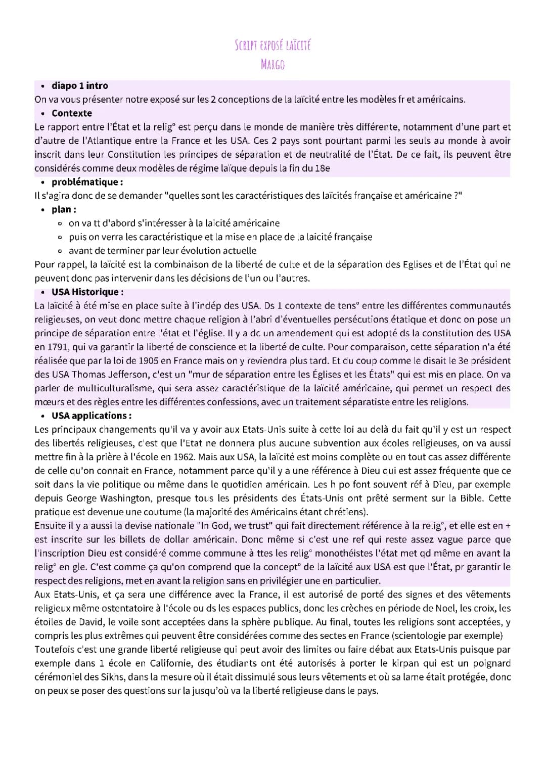 EMC laïcité en France et aux USA