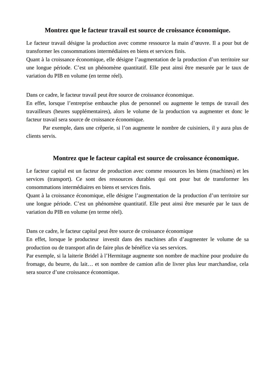Présentez 2 limites du PIB.
Le produit intérieur brut (PIB) désigne l'ensemble des richesses produites en un an dans un
territoire géographi